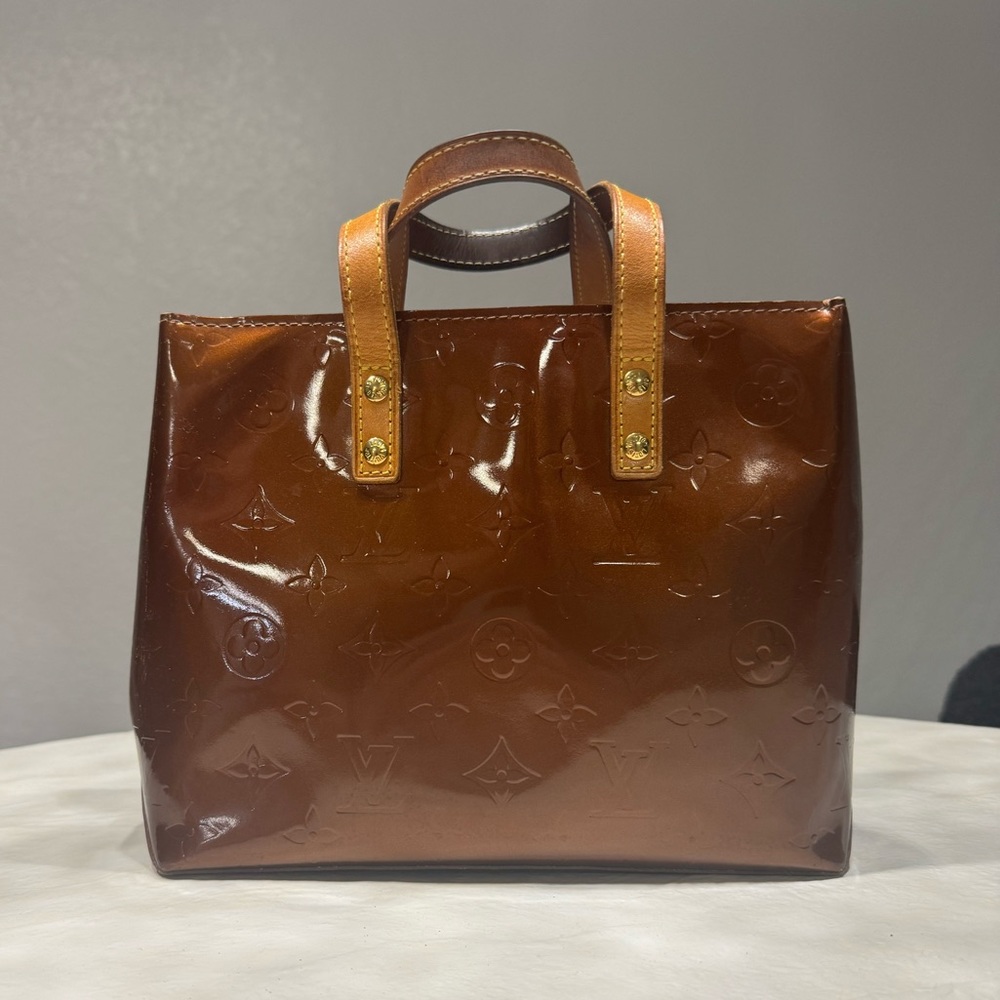 Brown Patent Leather Tote Bag